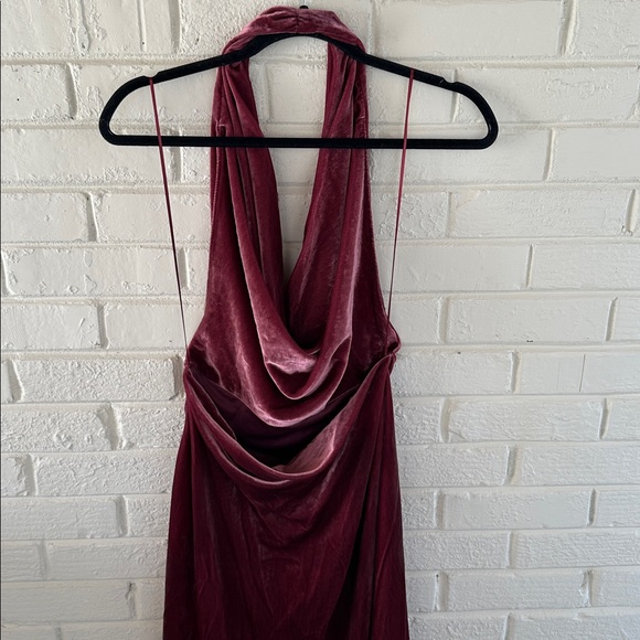 NWOT Zara Raspberry Pink Velvet Maxi Dress Halter Neck Open Back Size XS - Picture 9 of 9